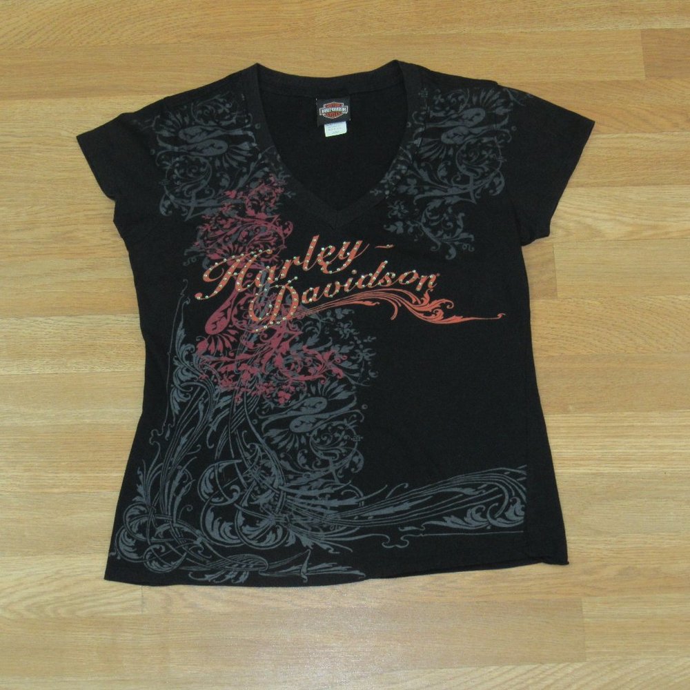Black Harley Top with Gemstones / Size Large